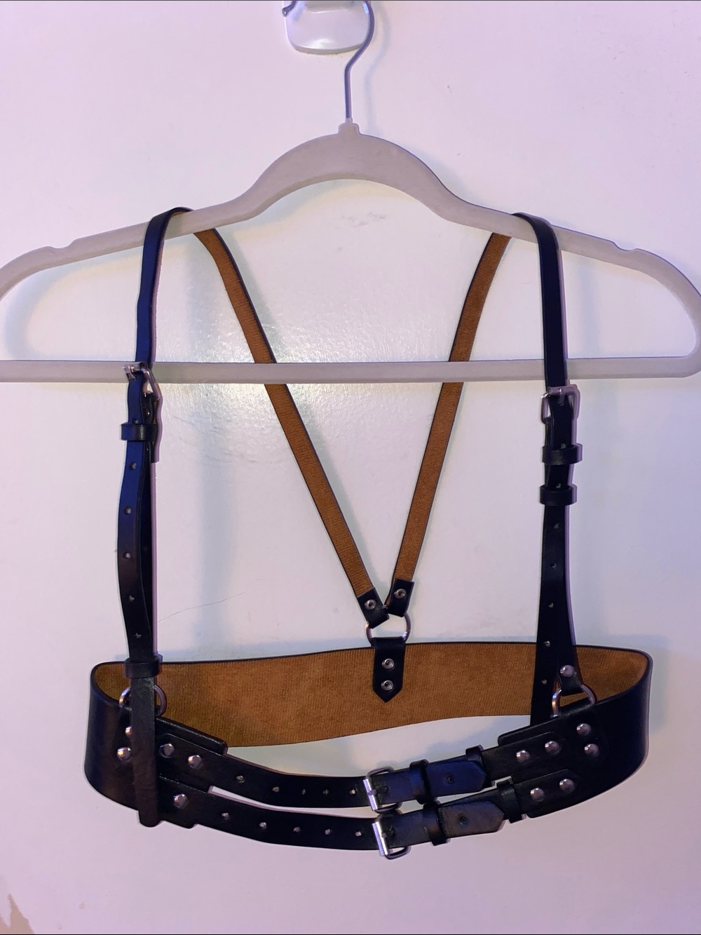Black and Tan Leather Harness Waist Belt size medium